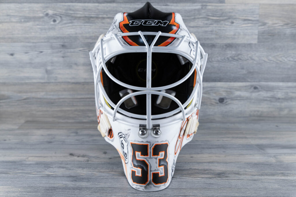 Bastian Flott-Kucis game-worn goalie mask, view 1